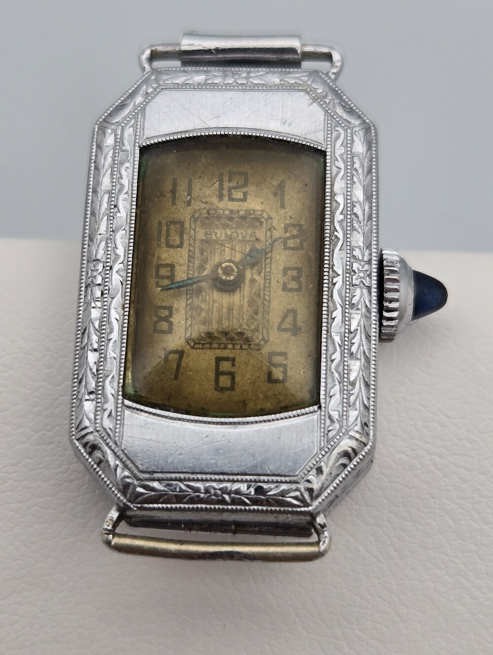 Bulova 1920s Art Deco Women's Wristwatch Blue Cabochon Antique
